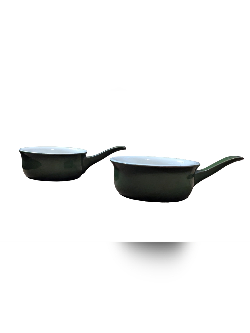 Vintage MCM Hall #423 Ceramic Skillets Bakeware Casseroles Olive Green Pair 2